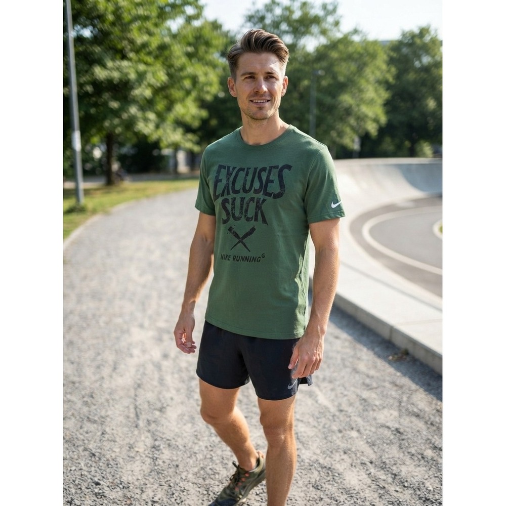 Nike Men's Large Green Excuses Suck Running Workout Athletic Cotton Tee Shirt